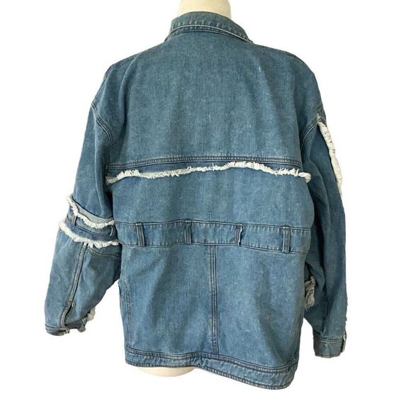 Vintage Please Thank You Distressed Jean Denim Jacket Medium - Picture 3 of 7